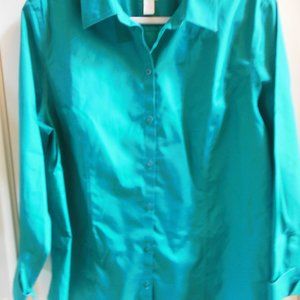 Chico's 3 button down blouse w. 3/4 sleeves, TEAL